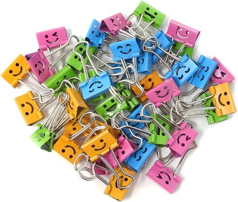 Honbay 40PCS 19mm 3/4inch Wide Lovely Small Size Smiling Style Metal Binder Clips Paper Clips Clamps with a Plastic Box in Saudi Arabia