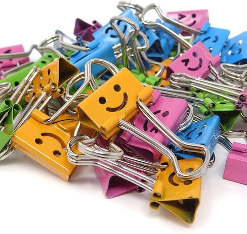 Honbay 40PCS 19mm 3/4inch Wide Lovely Small Size Smiling Style Metal Binder Clips Paper Clips Clamps with a Plastic Box in Saudi Arabia
