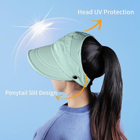 Women Sun Visor Hat Wide Brim Summer UV Protection Beach Cap Foldable Packale Ponytail Beach Hats in Saudi Arabia