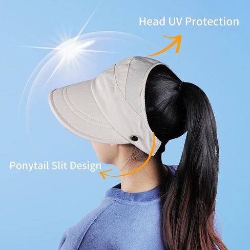 Women Sun Visor Hat Wide Brim Summer UV Protection Beach Cap Foldable Packale Ponytail Beach Hats in Saudi Arabia