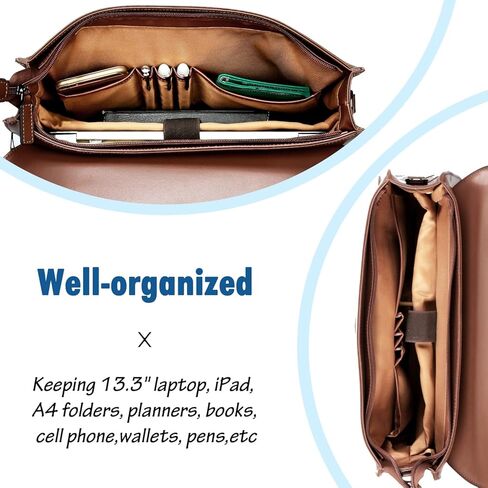 Banuce Vintage Leather Messenger Bag for Men Briefcase Business Shoulder Bags Brown in Kuwait