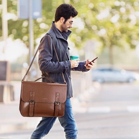 Banuce Vintage Leather Messenger Bag for Men Briefcase Business Shoulder Bags Brown in Kuwait