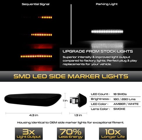 VIPMOTOZ Dual Function Switchback Sequential Turn Signal Side Marker Lights Compatible With 2002-2013 BMW E82 E88 E90 E91 E92 E93 E60 E61 E83 Chrome Housing Smoke Tinted Lens Left & Right Pair Set in Saudi Arabia