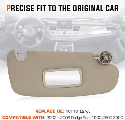 Youxmoto Left Driver and Right Passenger Side Sun Visor for Dodge Ram 1500 2500 3500-2002 2003 2004 2005 2006 2007 2008 2009, Replaces# 1CT11TL2AA, 1CT18TL2AA, Grey Car Visor with Mirror in Saudi Arabia