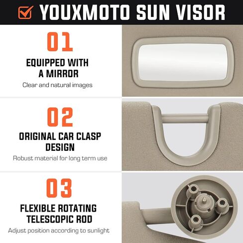 Youxmoto Left Driver and Right Passenger Side Sun Visor for Dodge Ram 1500 2500 3500-2002 2003 2004 2005 2006 2007 2008 2009, Replaces# 1CT11TL2AA, 1CT18TL2AA, Grey Car Visor with Mirror in Saudi Arabia