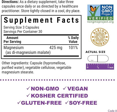 Bluebonnet Nutrition Magnesium Malate Vegetable Capsules - Supports Energy, Muscle & Joint Health - Non-GMO, Vegan, Kosher Certified, Gluten-Free, 90 Count in Saudi Arabia