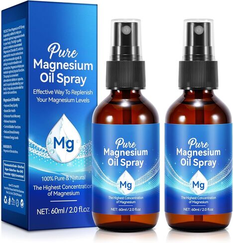Magnesium Oil Spray 2 Pack, Ultra Pure Magnesium Spray, Magnesium Spray for Feet and Body 60mlX2 (4 fl oz), Ultra Pure Topical Magnesium Spray for Body Health, Fast Absorption in Kuwait
