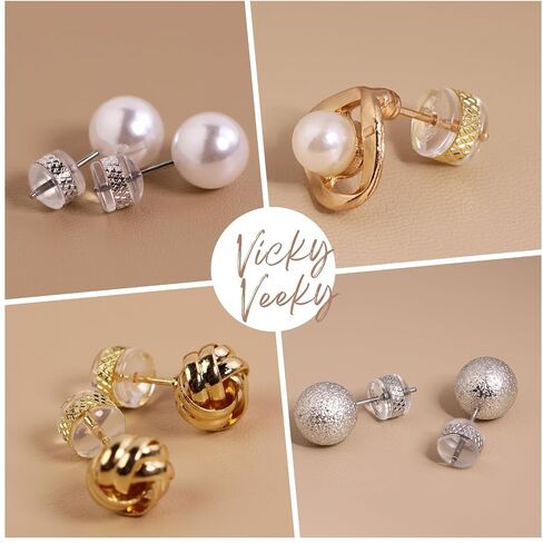 Silicone Flat Earring Backs Gor Studs, Clear Comfort Design, 14K Real Gold Plated Pack of 12 - Heart Shape in Saudi Arabia
