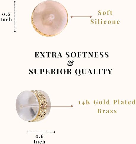 Silicone Flat Earring Backs Gor Studs, Clear Comfort Design, 14K Real Gold Plated Pack of 12 - Heart Shape in Saudi Arabia