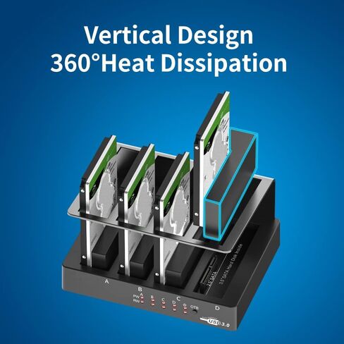 4 Bay SATA to USB3.0 Hard Drive Docking Station for 2.5" & 3.5" SATA HDD / SSD , Maximum 64TB Capacity, Support Hard Drive Reader & Write Functionality - K305BU3S in Kuwait