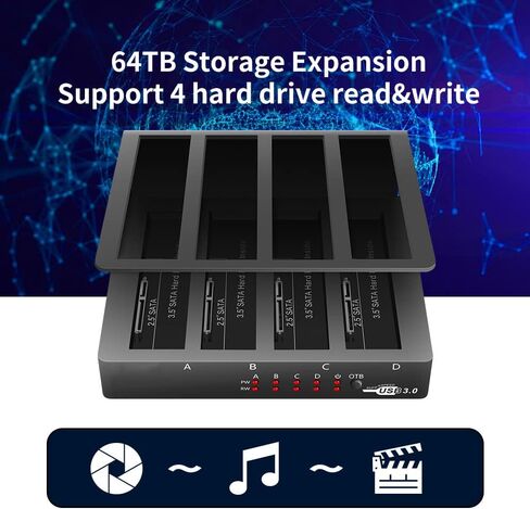 4 Bay SATA to USB3.0 Hard Drive Docking Station for 2.5" & 3.5" SATA HDD / SSD , Maximum 64TB Capacity, Support Hard Drive Reader & Write Functionality - K305BU3S in Kuwait