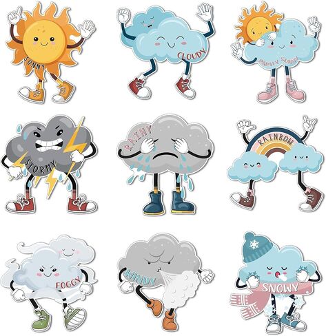 Fulmoon 9 Pcs Weather Posters Set Human Shaped Weather Table Chart Weather Bulletin Board Division Chart Artificial Weather Chart for Preschool Kindergarten Leaning Studying Classroom Wall Decor in Saudi Arabia