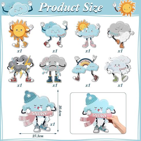 Fulmoon 9 Pcs Weather Posters Set Human Shaped Weather Table Chart Weather Bulletin Board Division Chart Artificial Weather Chart for Preschool Kindergarten Leaning Studying Classroom Wall Decor in Saudi Arabia