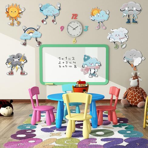 Fulmoon 9 Pcs Weather Posters Set Human Shaped Weather Table Chart Weather Bulletin Board Division Chart Artificial Weather Chart for Preschool Kindergarten Leaning Studying Classroom Wall Decor in Saudi Arabia