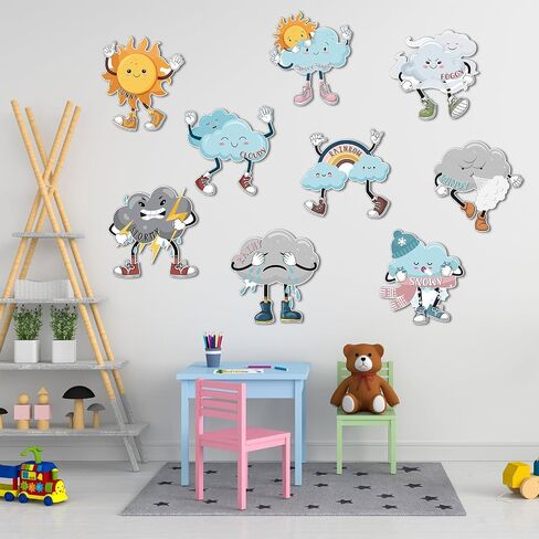 Fulmoon 9 Pcs Weather Posters Set Human Shaped Weather Table Chart Weather Bulletin Board Division Chart Artificial Weather Chart for Preschool Kindergarten Leaning Studying Classroom Wall Decor in Saudi Arabia