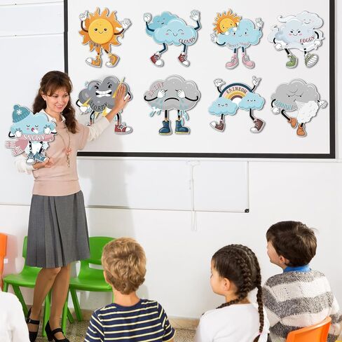 Fulmoon 9 Pcs Weather Posters Set Human Shaped Weather Table Chart Weather Bulletin Board Division Chart Artificial Weather Chart for Preschool Kindergarten Leaning Studying Classroom Wall Decor in Saudi Arabia