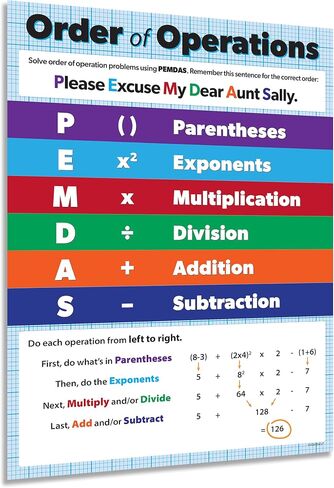 Safety Magnets - PEMDAS Poster - Math Poster for Middle School - Laminated, 17 x 22 inches - Order of Operations Poster - 4th 5th 6th 7th grade Math Classroom Poster in Saudi Arabia