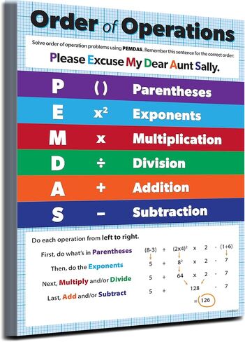 Safety Magnets - PEMDAS Poster - Math Poster for Middle School - Laminated, 17 x 22 inches - Order of Operations Poster - 4th 5th 6th 7th grade Math Classroom Poster in Saudi Arabia