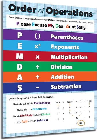 Safety Magnets - PEMDAS Poster - Math Poster for Middle School - Laminated, 17 x 22 inches - Order of Operations Poster - 4th 5th 6th 7th grade Math Classroom Poster in Saudi Arabia