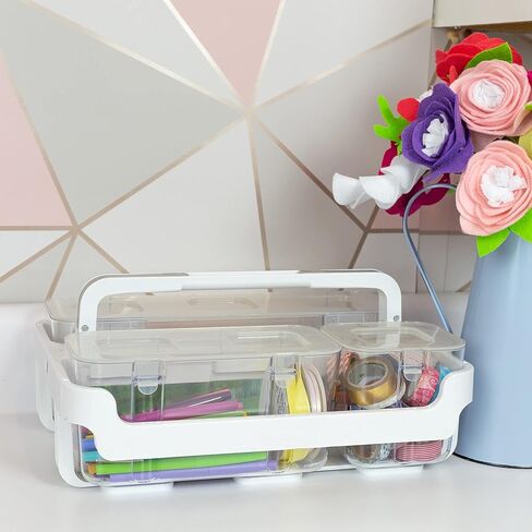 Deflecto Caddy Organizer, Stackable with Three Compartments, White and Clear (29003CR) in Saudi Arabia