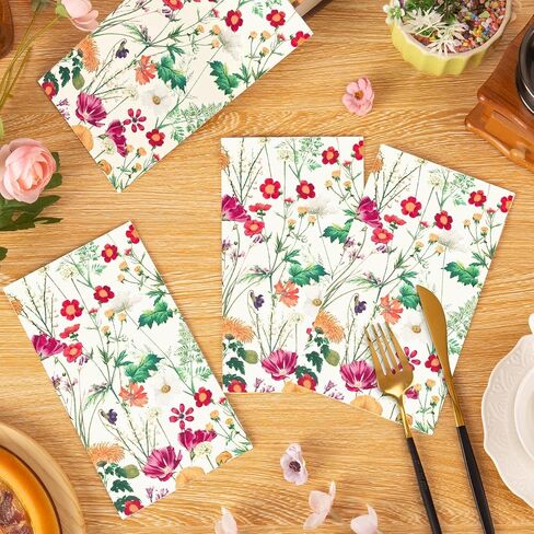 Homlouue 100 Wildflower Napkins, Floral Napkins, Flower Napkins, Watercolor Floral Paper Napkins for Party Picnic Dinner Baby Shower Wedding Spring Summer Fall, Disposable Hand Towels for Bathroom in Saudi Arabia