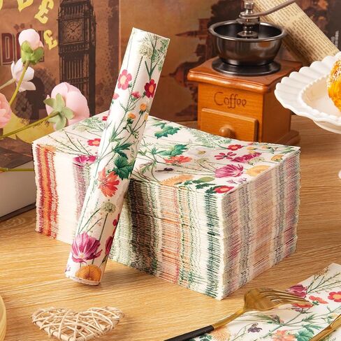 Homlouue 100 Wildflower Napkins, Floral Napkins, Flower Napkins, Watercolor Floral Paper Napkins for Party Picnic Dinner Baby Shower Wedding Spring Summer Fall, Disposable Hand Towels for Bathroom in Saudi Arabia