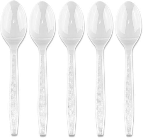 Blue sky White Tea Spoons - 50 Count Premium Disposable Plastic Spoons | Elegant, Lightweight & Eco-friendly - Perfect for Tea Parties, Events & Everyday Use in Saudi Arabia