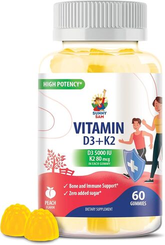 Vitamin D3 K2 Gummies 5000 IU - Immune & Bone Support - Sugar-Free Vitamin D Gummy Supplement - High-Absorption, Vegan, Gluten-Free Gummies for Adults in Saudi Arabia