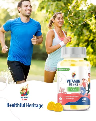 Vitamin D3 K2 Gummies 5000 IU - Immune & Bone Support - Sugar-Free Vitamin D Gummy Supplement - High-Absorption, Vegan, Gluten-Free Gummies for Adults in Saudi Arabia