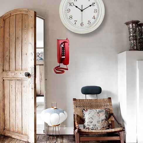 هاتف حائط Yopay Old Style Retro Wall Phone، هاتف أرضي سلكي مبتكر مع التحكم في مستوى صوت الهاتف للمنزل والفندق والحمام وغرفة المعيشة والمدرسة والمكتب، أحمر in Kuwait