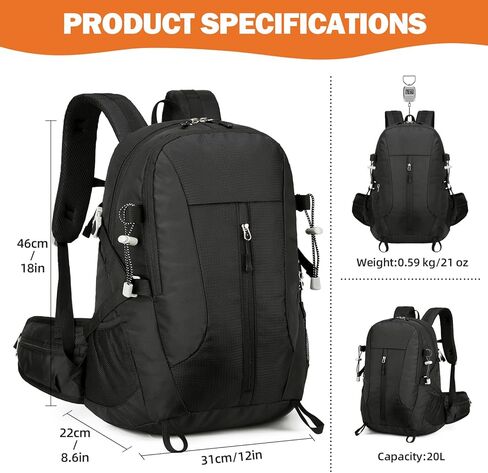 حقيبة ظهر صغيرة خفيفة الوزن للمشي لمسافات طويلة، حقيبة ظهر للتخييم في الهواء الطلق مقاومة للماء سعة 20 لتر، حقائب ظهر للسفر والمشي لمسافات طويلة للنساء والرجال in Kuwait