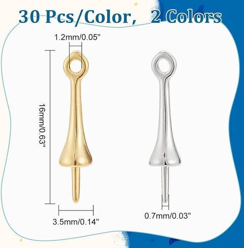 PH PandaHall 60pcs Eye Pin Nail Pendant, Pearl Cup Eye Pin Half Diamond Bead Brass Cup Eye Nail, Nail Pendant Small Cup Pearl Nail for Necklace Bracelet Earrings Jewelry Making, Golden/Silver in Saudi Arabia