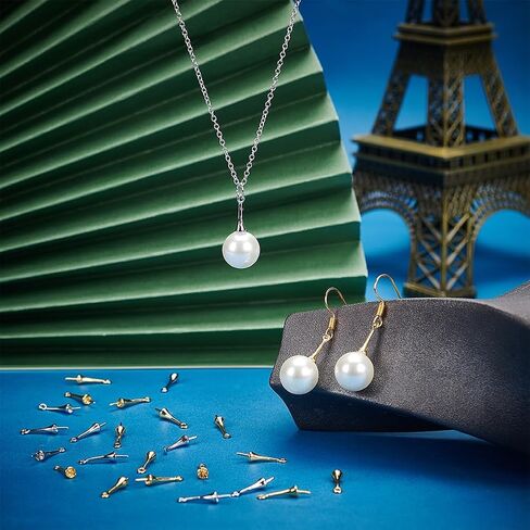 PH PandaHall 60pcs Eye Pin Nail Pendant, Pearl Cup Eye Pin Half Diamond Bead Brass Cup Eye Nail, Nail Pendant Small Cup Pearl Nail for Necklace Bracelet Earrings Jewelry Making, Golden/Silver in Saudi Arabia