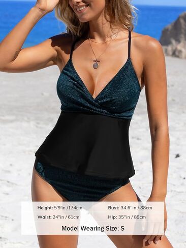 CUPSHE Women's Tankini Sets Two Piece Swimsuit V Neck Crisscross Back Tie Cutout Mid Rise Spaghetti Straps Shiny in Saudi Arabia