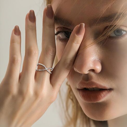 14K Gold Plated Rings,Criss Cross Ring Cubic Zirconia Simulated Diamond Ring for women Adjustable Hypoallergenic Open Rings 925 Sterling Silver Ring for Mother's Day Gifts in Saudi Arabia