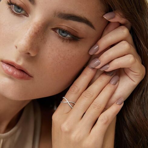 14K Gold Plated Rings,Criss Cross Ring Cubic Zirconia Simulated Diamond Ring for women Adjustable Hypoallergenic Open Rings 925 Sterling Silver Ring for Mother's Day Gifts in Saudi Arabia