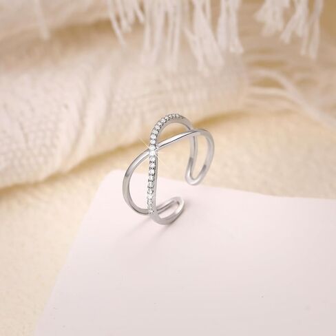 14K Gold Plated Rings,Criss Cross Ring Cubic Zirconia Simulated Diamond Ring for women Adjustable Hypoallergenic Open Rings 925 Sterling Silver Ring for Mother's Day Gifts in Saudi Arabia