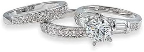 Full Diamond Zircon Three Sets of Rings Sterling Silver Couple Zircon Diamond Rings Set Matching Rings Wedding Promise Love Relationship Rings Zircon Rings Set 7 in Saudi Arabia