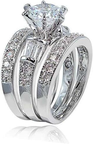 Full Diamond Zircon Three Sets of Rings Sterling Silver Couple Zircon Diamond Rings Set Matching Rings Wedding Promise Love Relationship Rings Zircon Rings Set 7 in Saudi Arabia
