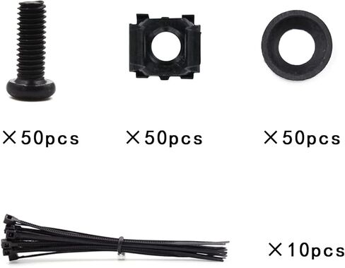 صواميل قفص تثبيت على حامل مقاس M6 × 16 مم، ومسامير وغسالات لخزانة الخادم المثبتة على الحامل، ومسامير تثبيت على حامل أسود وصواميل إدراج مربعة، من الفولاذ الكربوني، 50 مجموعة تشتمل على روابط كبل ذاتية القفل in Kuwait
