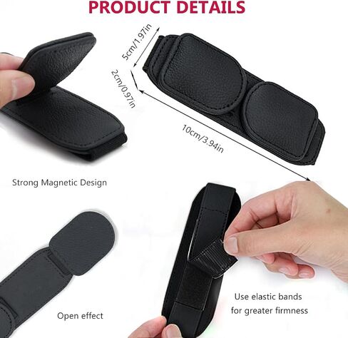 2023 Upgrade Sunglasses Holders for Car Visor Magnetic Visor Clip Genuine Leather Eyeglasses Hanger with Box Car Glasses Ticket Card Clip Car Visor Accessories (Black) in Saudi Arabia