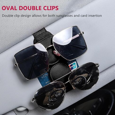 2023 Upgrade Sunglasses Holders for Car Visor Magnetic Visor Clip Genuine Leather Eyeglasses Hanger with Box Car Glasses Ticket Card Clip Car Visor Accessories (Black) in Saudi Arabia