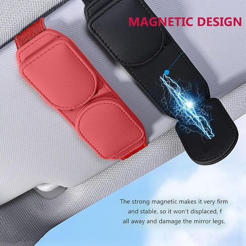 2023 Upgrade Sunglasses Holders for Car Visor Magnetic Visor Clip Genuine Leather Eyeglasses Hanger with Box Car Glasses Ticket Card Clip Car Visor Accessories (Black) in Saudi Arabia