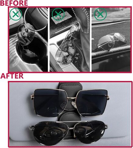 2023 Upgrade Sunglasses Holders for Car Visor Magnetic Visor Clip Genuine Leather Eyeglasses Hanger with Box Car Glasses Ticket Card Clip Car Visor Accessories (Black) in Saudi Arabia