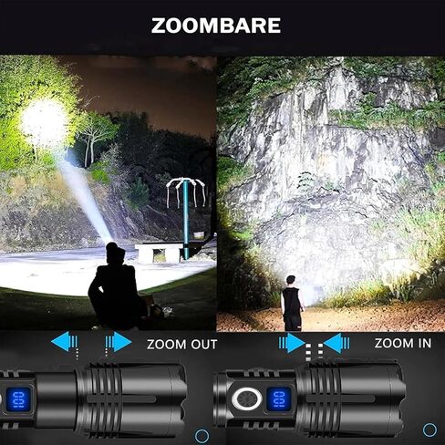 مصابيح LUXJUMPER LED قابلة لإعادة الشحن، 900.000 لومن مصباح يدوي LED فائق السطوع مع شاشة عرض للطاقة، 5 أوضاع، قابل للتكبير، مصباح يدوي قوي محمول للتخييم في حالات الطوارئ والمشي لمسافات طويلة in Kuwait