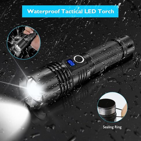 مصابيح LUXJUMPER LED قابلة لإعادة الشحن، 900.000 لومن مصباح يدوي LED فائق السطوع مع شاشة عرض للطاقة، 5 أوضاع، قابل للتكبير، مصباح يدوي قوي محمول للتخييم في حالات الطوارئ والمشي لمسافات طويلة in Kuwait