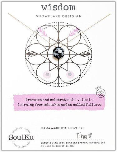 SoulKu Sacred Geometry Necklace, Crystal Pendant Necklace for Women, Jewelry with Healing Gemstone, 16" Nylon Cord with 2" Sterling Silver Extender (Snowflake, Wisdom) in Saudi Arabia