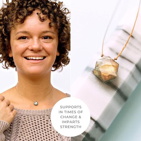 قلادة الهندسة المقدسة من SoulKu، قلادة كريستال للنساء، مجوهرات مع أحجار كريمة علاجية، سلك نايلون 40.64 سم مع موسع من الفضة الإسترلينية 2 بوصة (ندفة الثلج، الحكمة) in Kuwait