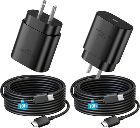 شاحن فائق السرعة من النوع C، شاحن حائط USB C بقدرة 25 وات PD شحن سريع مع كابل شاحن طويل من النوع C بطول 10 أقدام لهاتف Samsung Galaxy S26 Ultra/S26/S26+/S25 Ultra/S25/24 Ultra/S24/S23 Ultra/S22 Ultra (عبوتان) in Kuwait