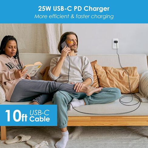 شاحن فائق السرعة من النوع C، شاحن حائط USB C بقدرة 25 وات PD شحن سريع مع كابل شاحن طويل من النوع C بطول 10 أقدام لهاتف Samsung Galaxy S26 Ultra/S26/S26+/S25 Ultra/S25/24 Ultra/S24/S23 Ultra/S22 Ultra (عبوتان) in Kuwait